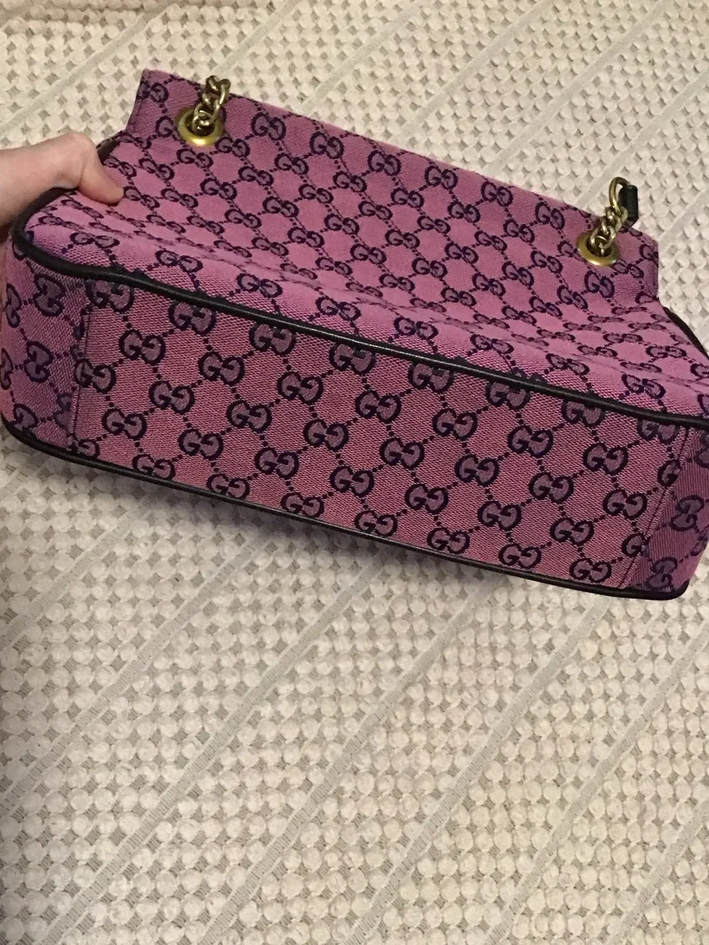 Gucci Purple GG Supreme Chain Shoulder Bag with Gold Hardware